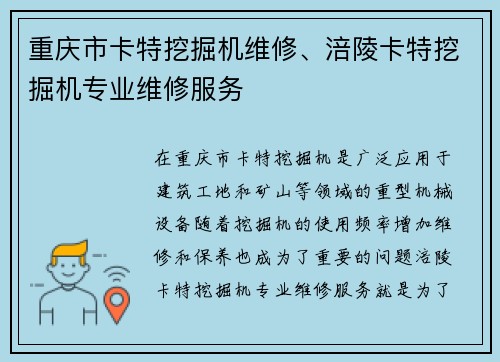 重庆市卡特挖掘机维修、涪陵卡特挖掘机专业维修服务